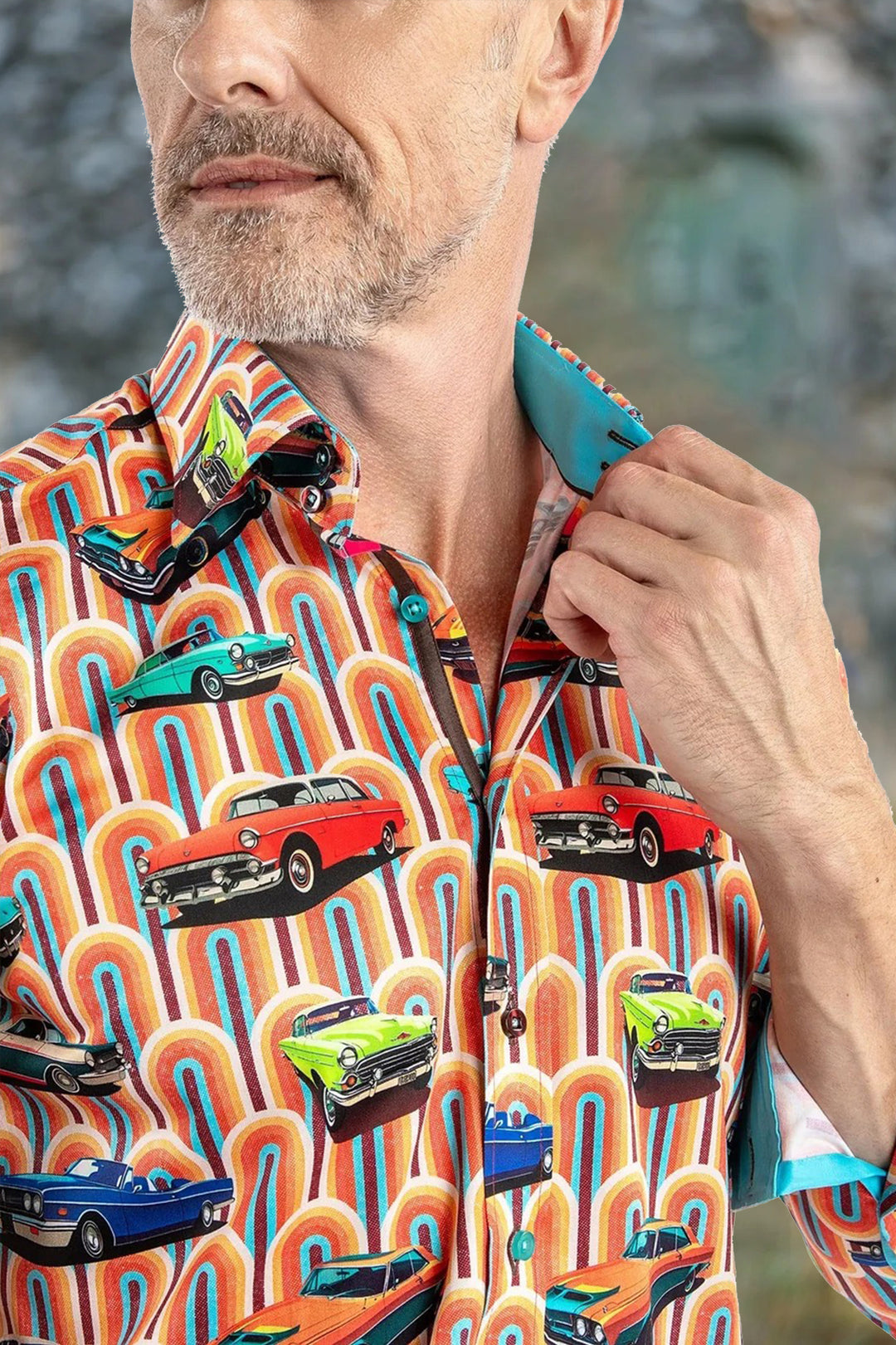 Vintage Car Printed Satin Shirt