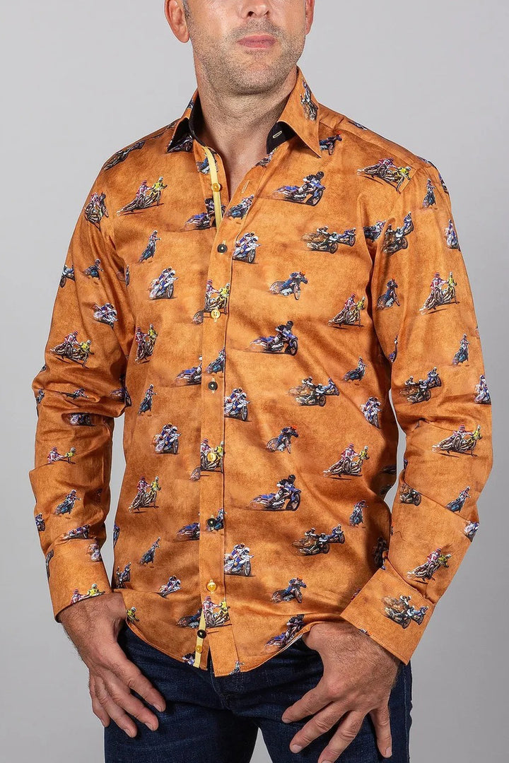 Retro Racetrack Print Satin Shirt