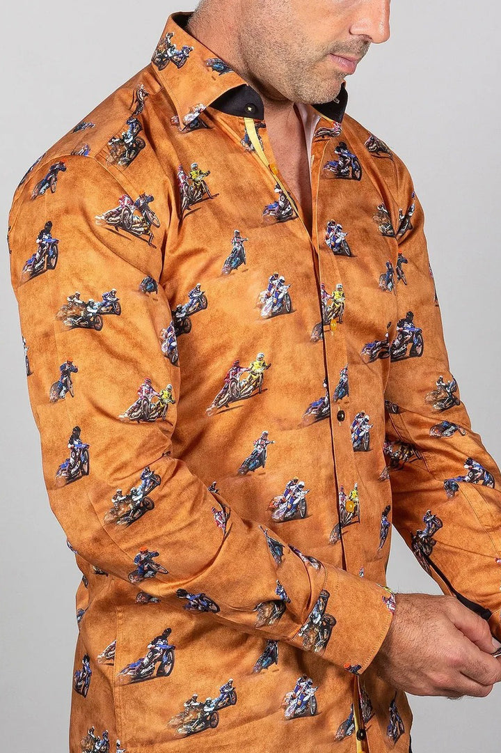 Retro Racetrack Print Satin Shirt