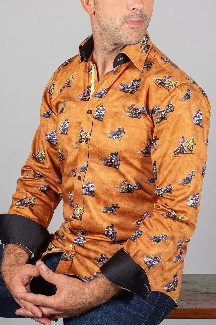 Retro Racetrack Print Satin Shirt