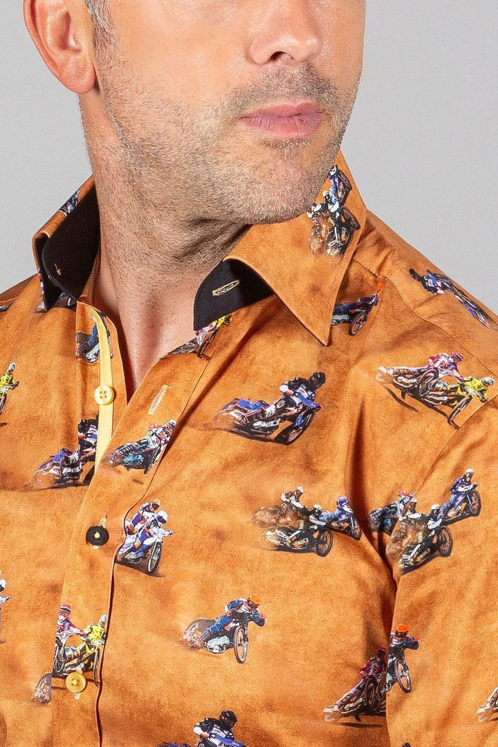 Retro Racetrack Print Satin Shirt