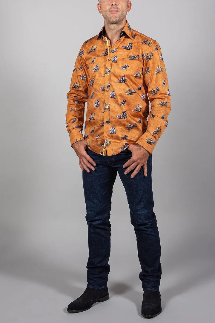 Retro Racetrack Print Satin Shirt