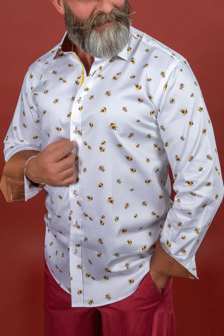 Stylish Bumblebee Print Satin Shirt