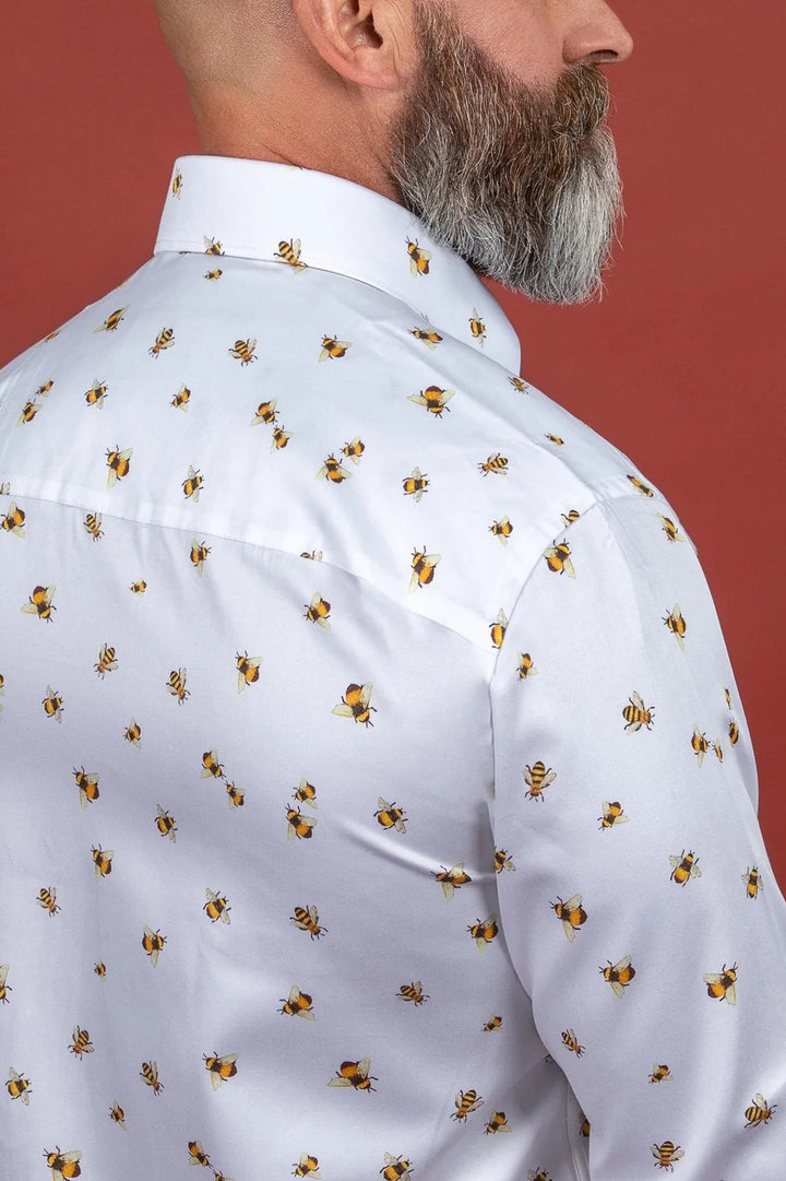 Stylish Bumblebee Print Satin Shirt