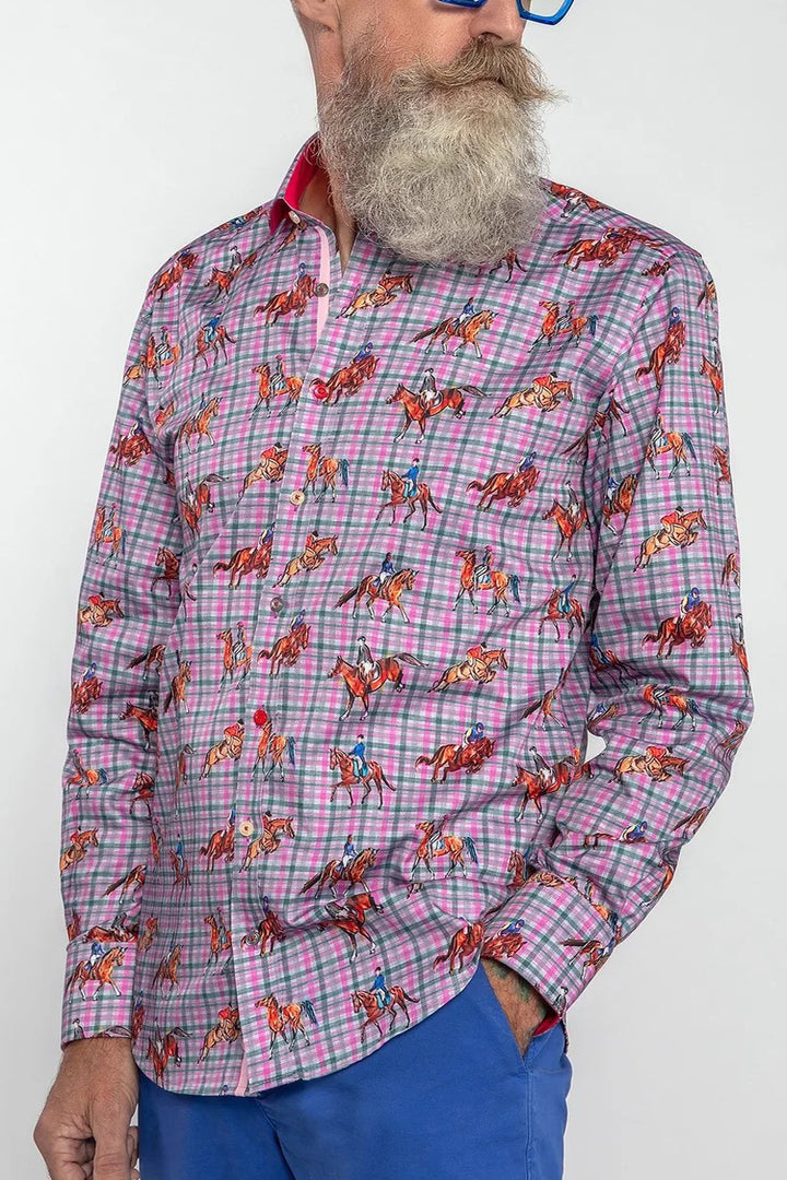 Stylish Dressage Plaid Print Satin Shirt