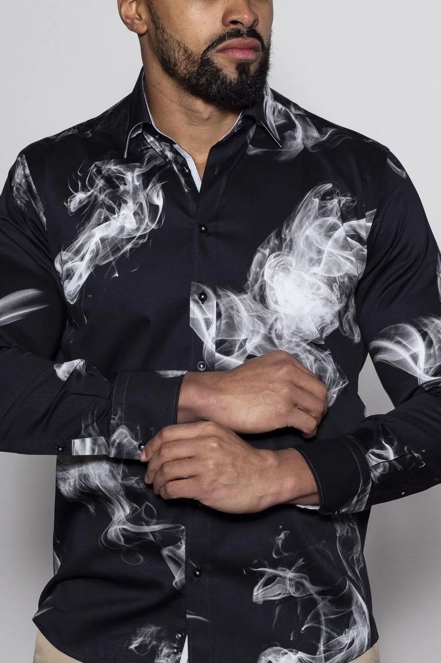 Stylish Smoke Print Satin Shirt