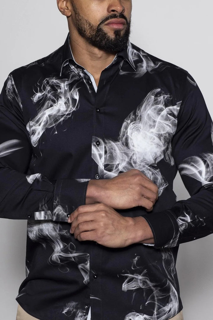 Stylish Smoke Print Satin Shirt