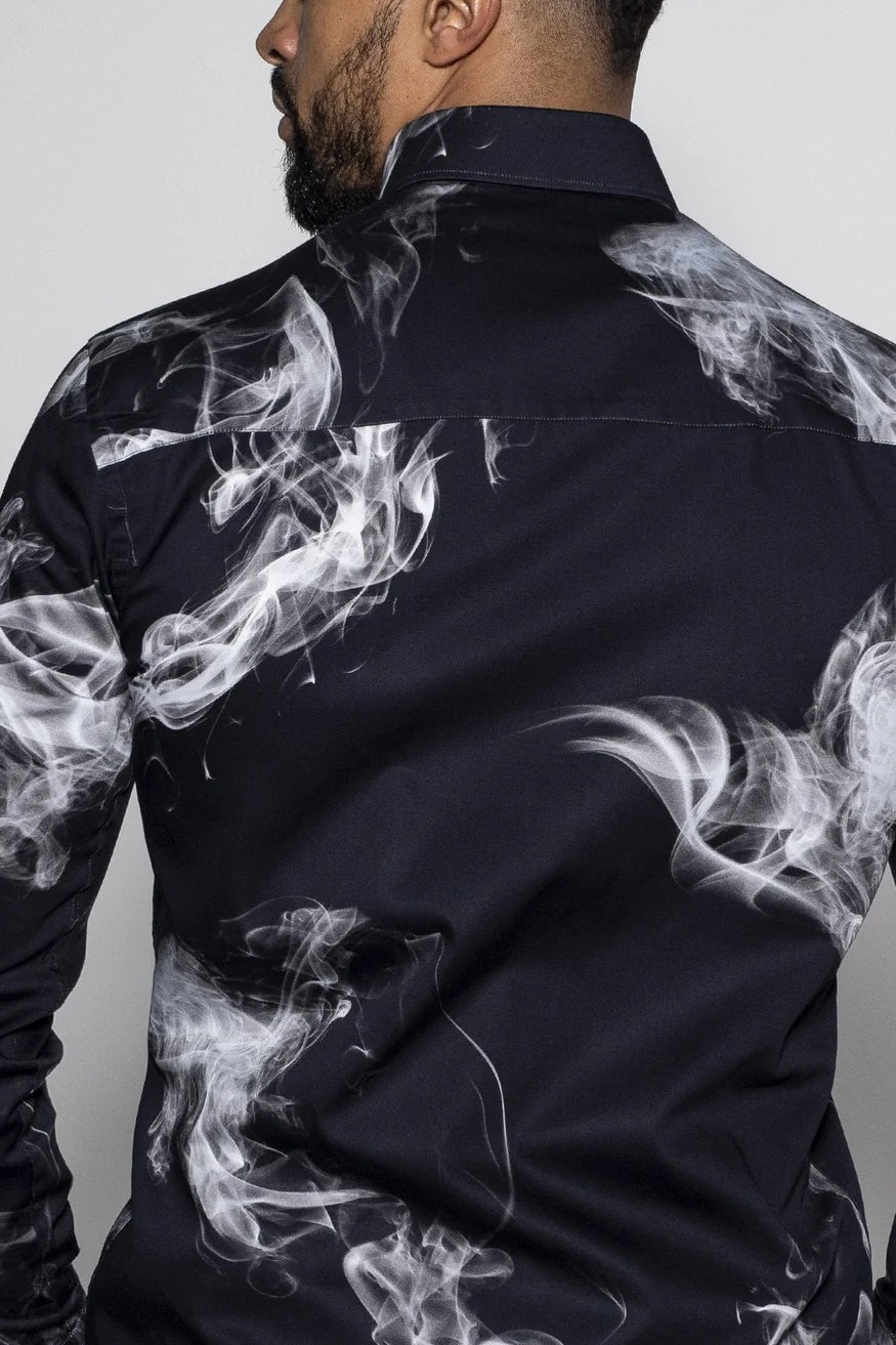 Stylish Smoke Print Satin Shirt