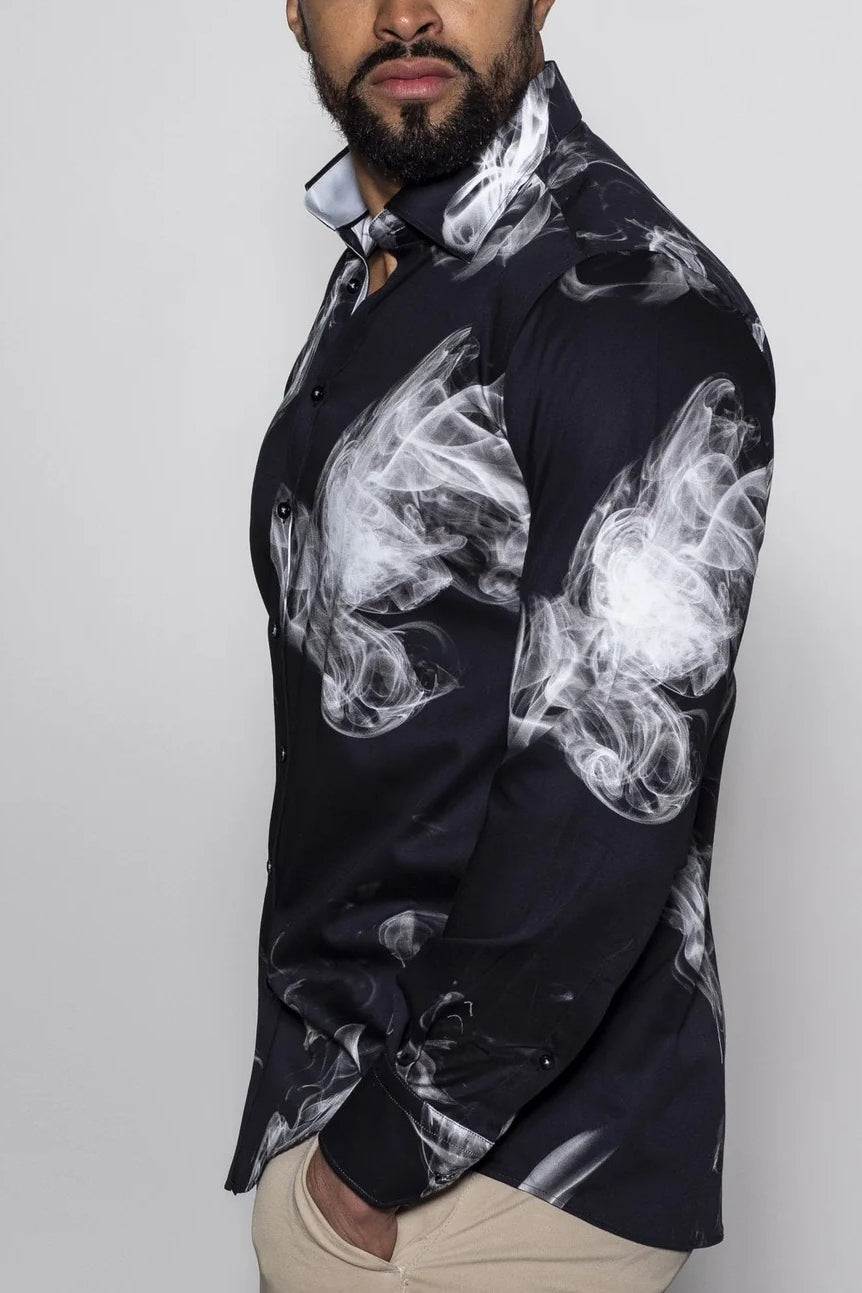 Stylish Smoke Print Satin Shirt