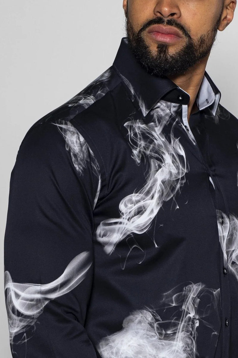 Stylish Smoke Print Satin Shirt