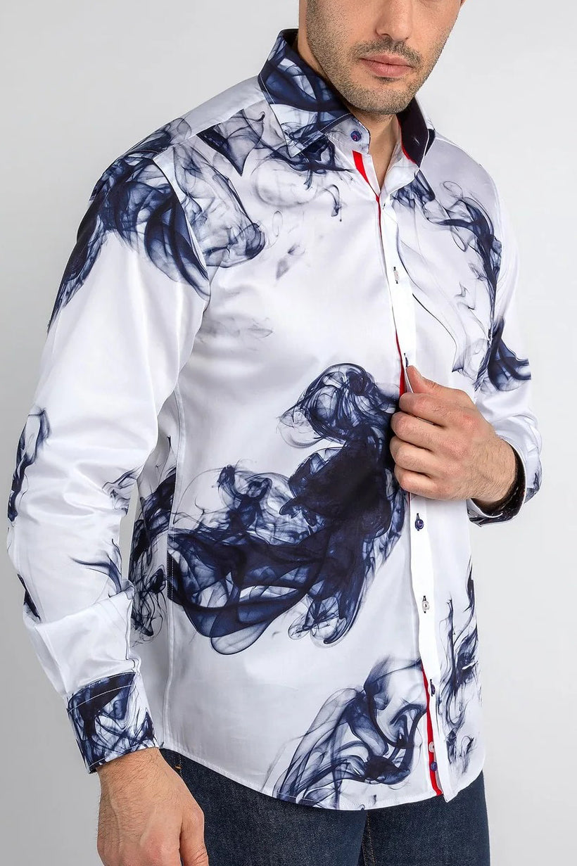 Stylish Smoke Print Satin Shirt