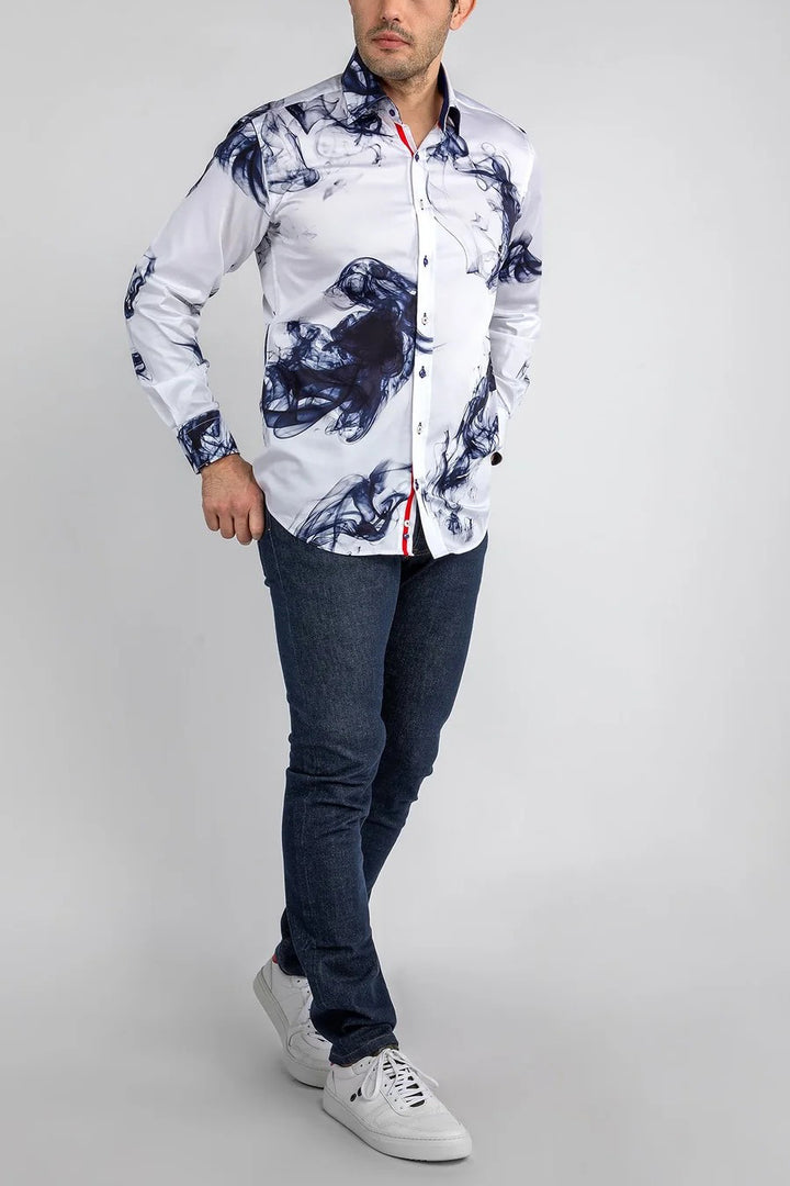 Stylish Smoke Print Satin Shirt