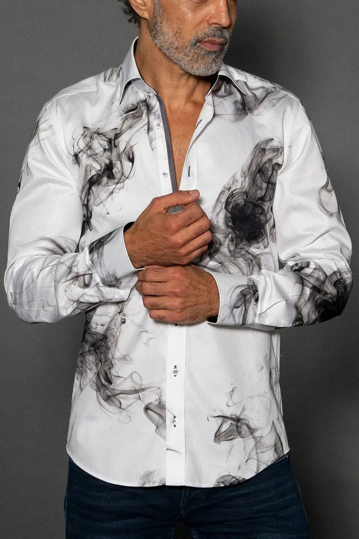 Stylish Smoke Print Satin Shirt