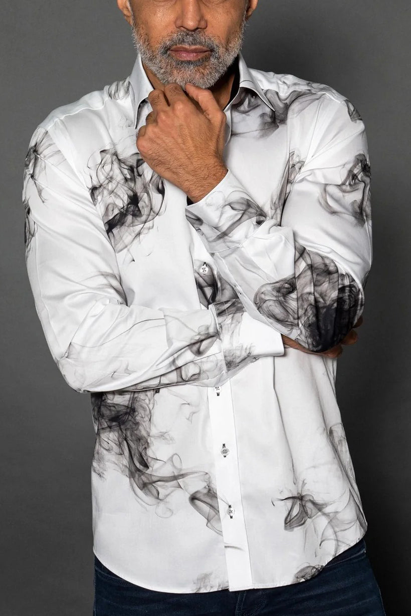 Stylish Smoke Print Satin Shirt