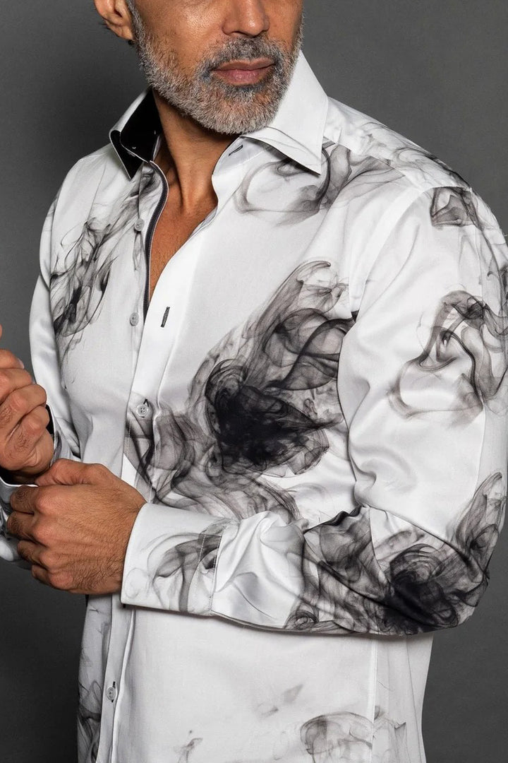 Stylish Smoke Print Satin Shirt