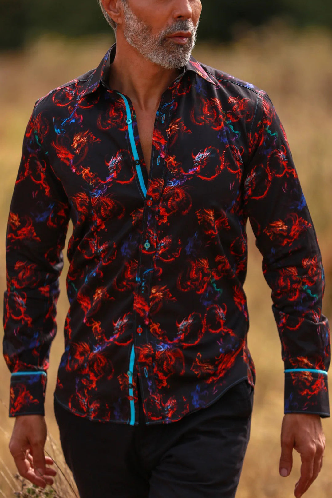 Stylish Dragon Print Satin Shirt