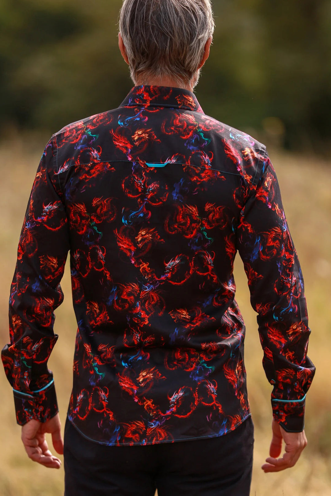 Stylish Dragon Print Satin Shirt