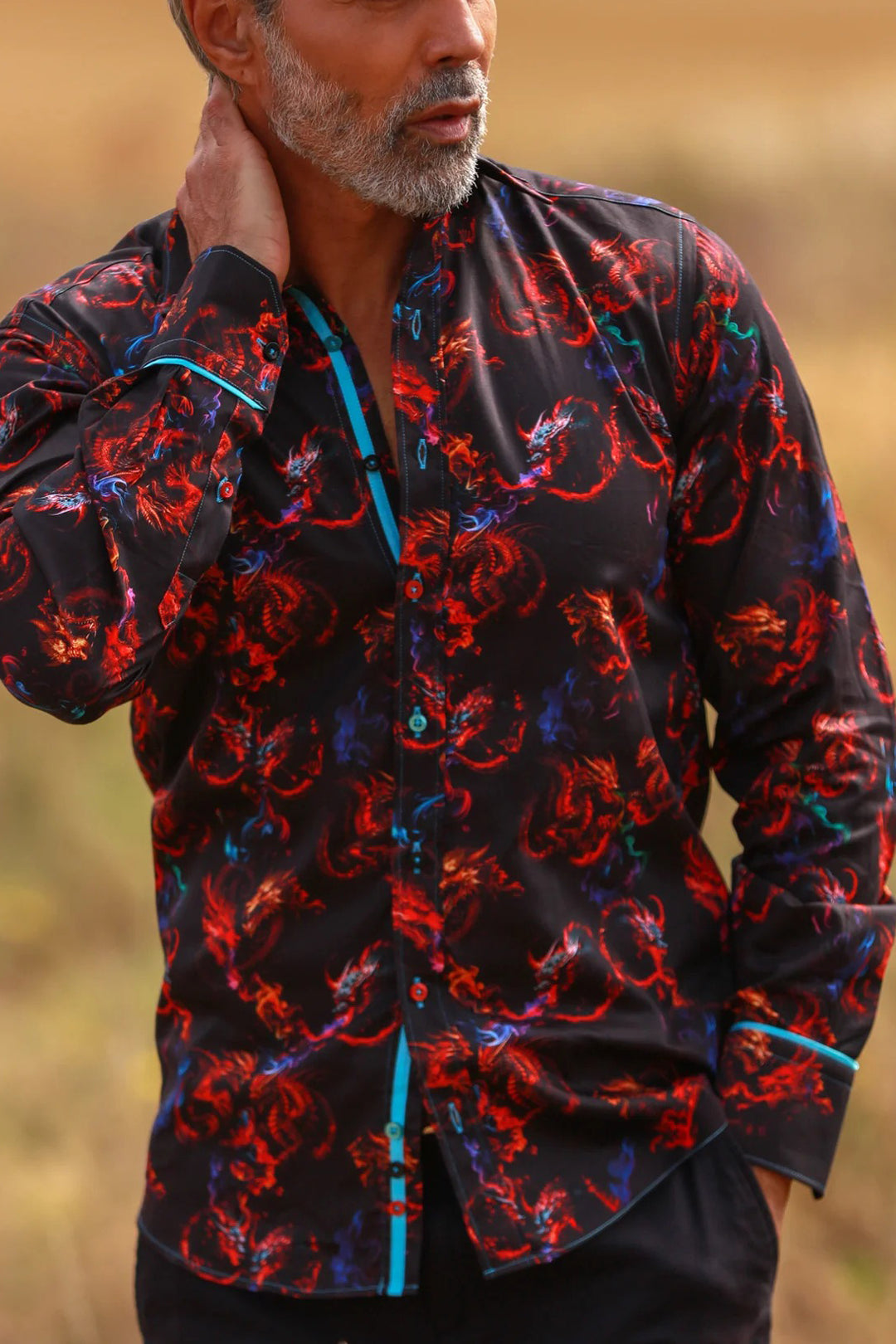 Stylish Dragon Print Satin Shirt