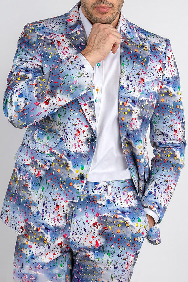 Oil Splatter Print Long Sleeve Blazer