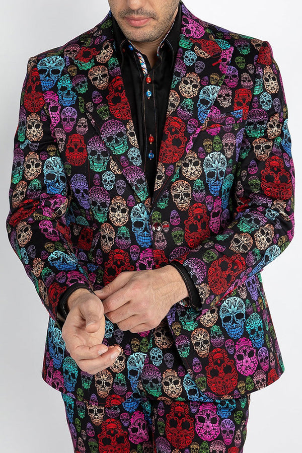 Multicolor Skull Print Long Sleeve Blazer