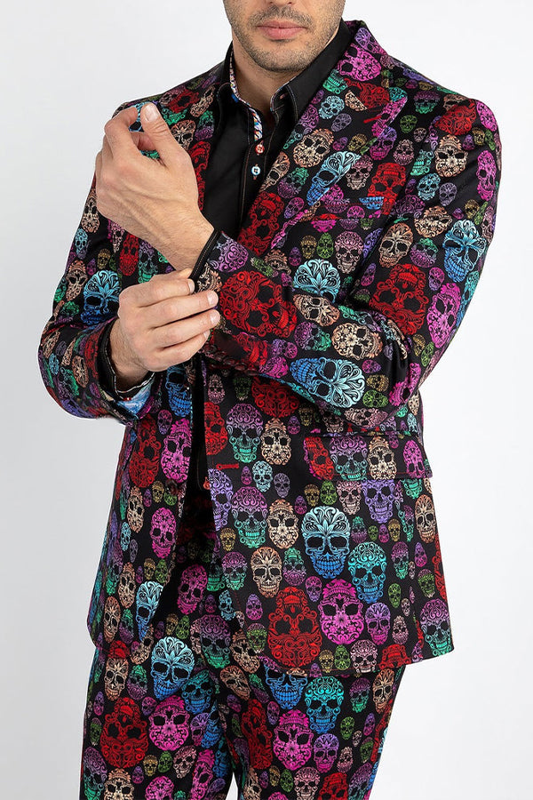 Multicolor Skull Print Long Sleeve Blazer