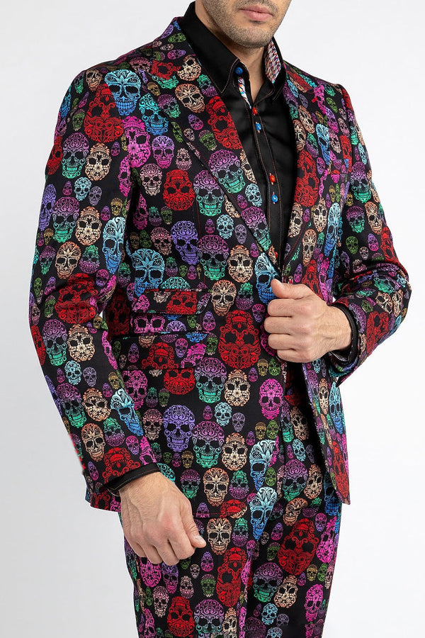 Multicolor Skull Print Long Sleeve Blazer