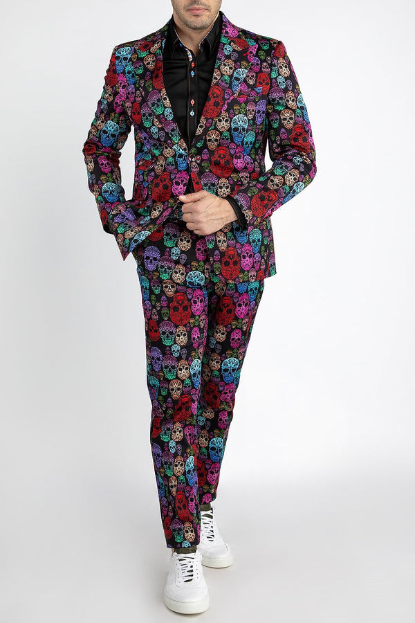 Multicolor Skull Print Long Sleeve Blazer