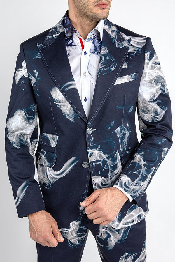 Stylish Smoke Print Long Sleeve Blazer