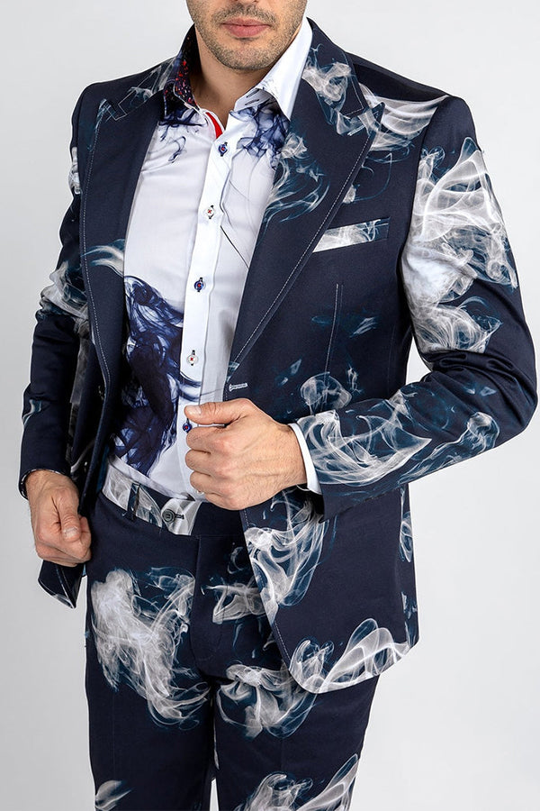 Stylish Smoke Print Long Sleeve Blazer