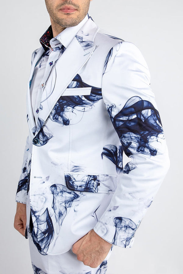 Stylish Smoke Print Long Sleeve Blazer