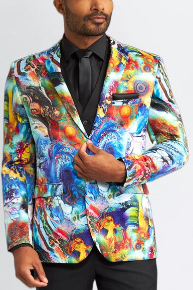 Colorful Abstract Print Long Sleeve Blazer