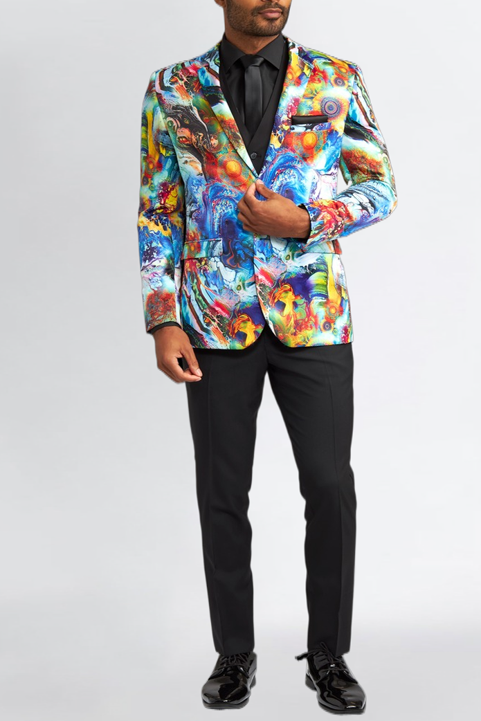 Colorful Abstract Print Long Sleeve Blazer