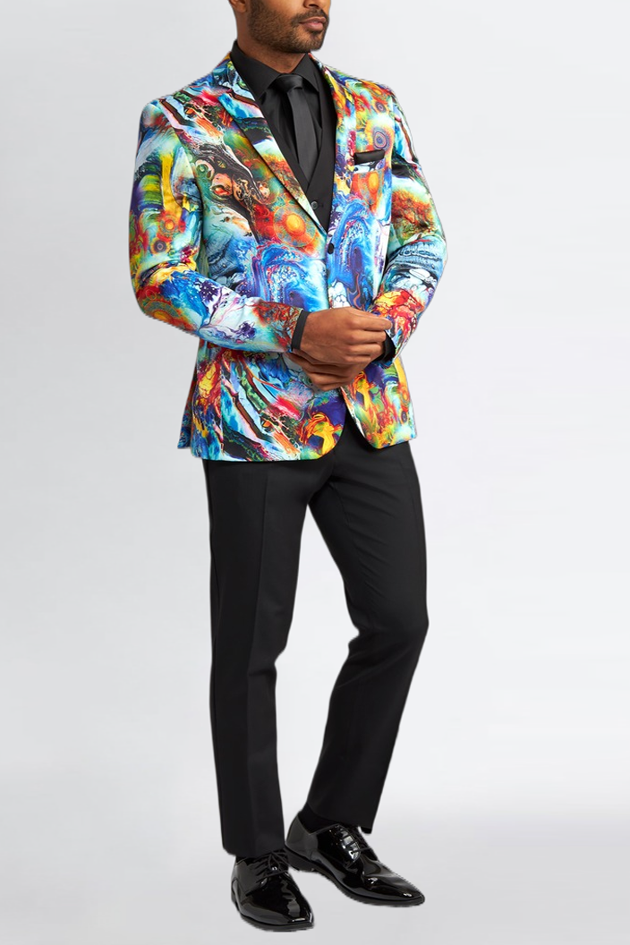 Colorful Abstract Print Long Sleeve Blazer