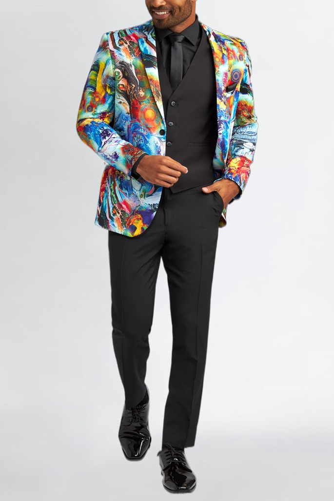 Colorful Abstract Print Long Sleeve Blazer