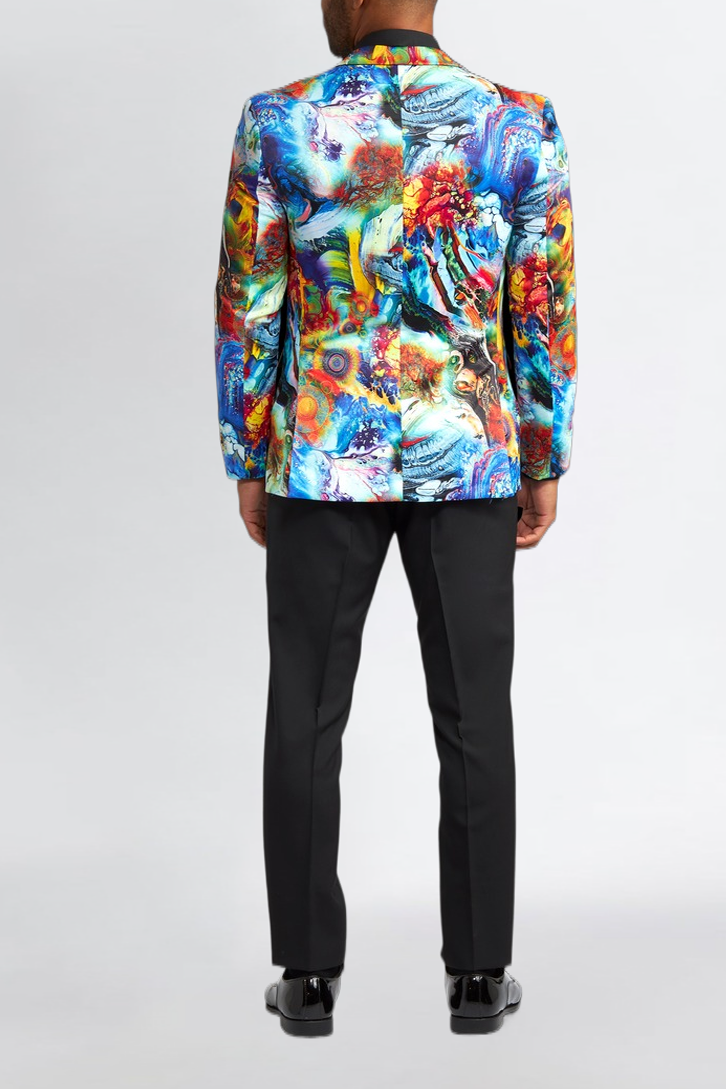 Colorful Abstract Print Long Sleeve Blazer