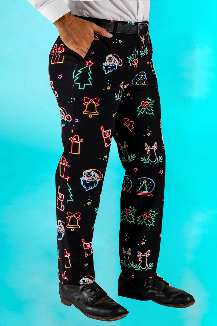 Christmas Neon Noel Print Pants