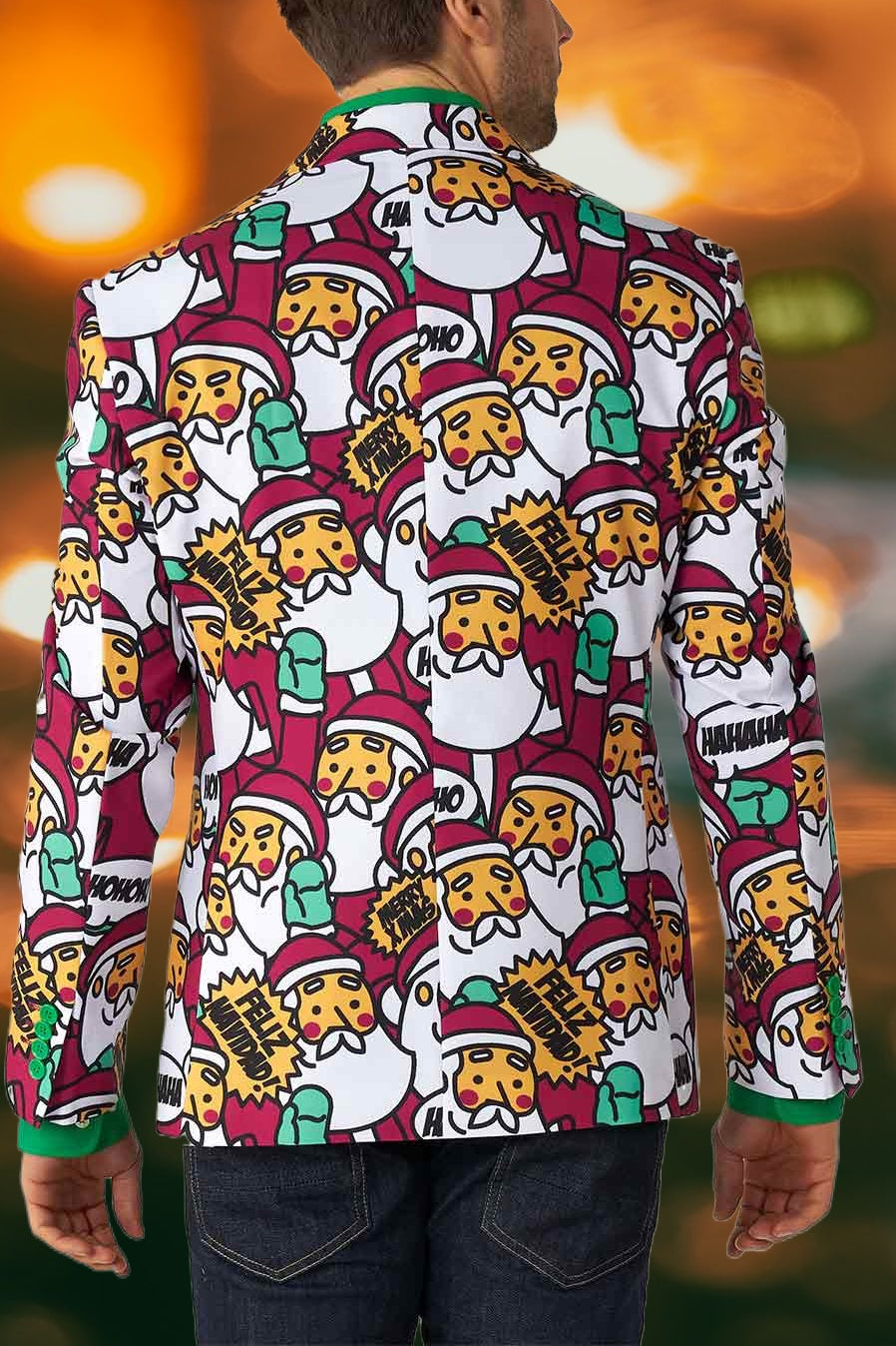 Stylish Santa Claus Print Long Sleeve Blazer