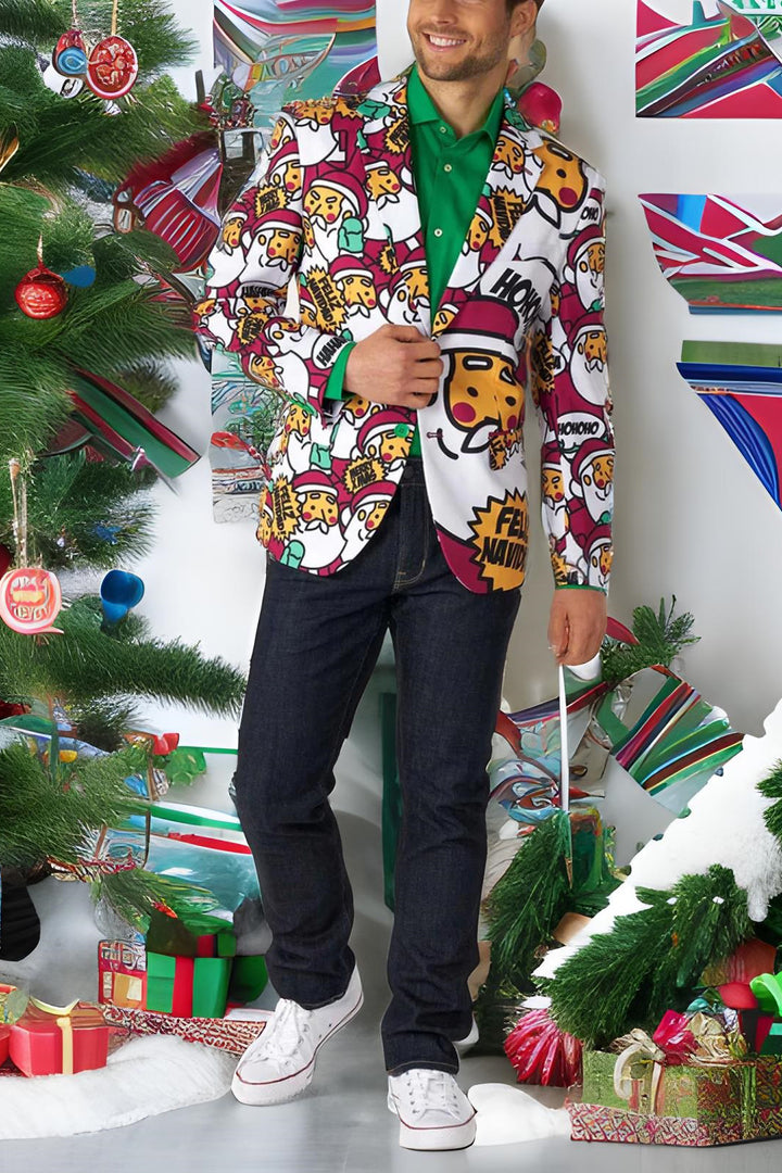 Stylish Santa Claus Print Long Sleeve Blazer