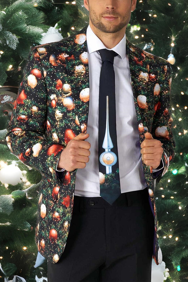 Christmas Shiny Print Long Sleeve Blazer