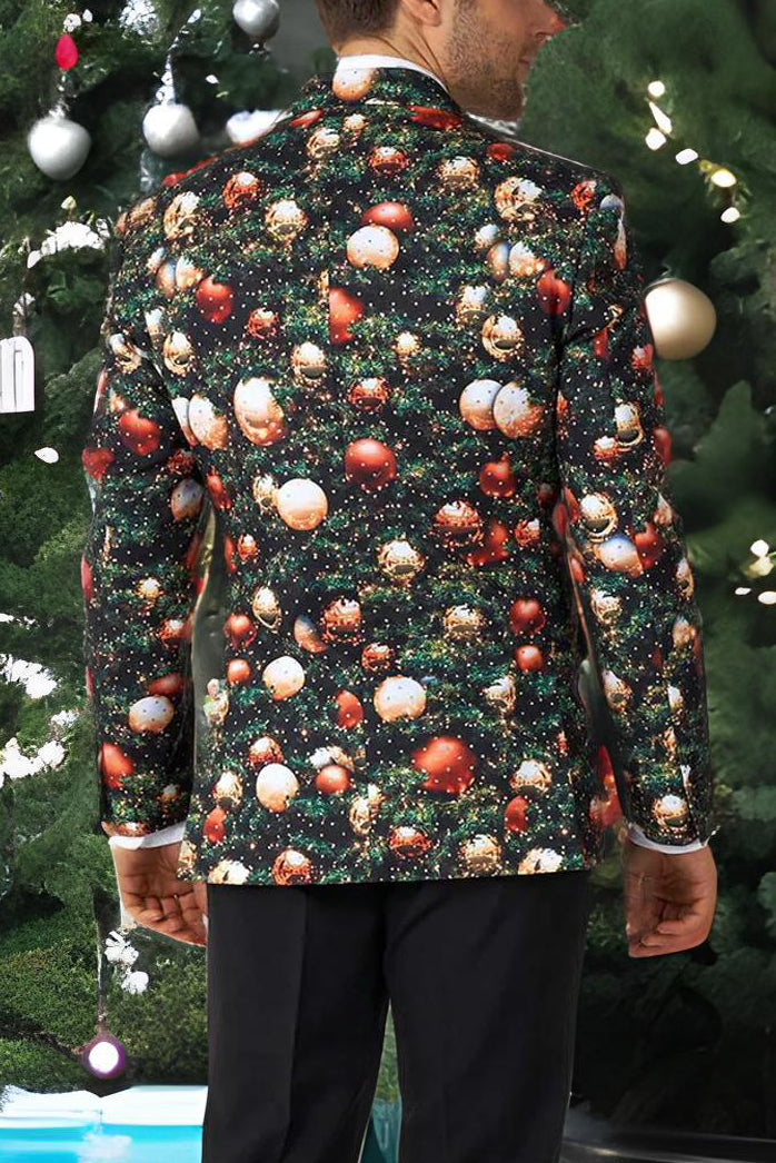 Christmas Shiny Print Long Sleeve Blazer