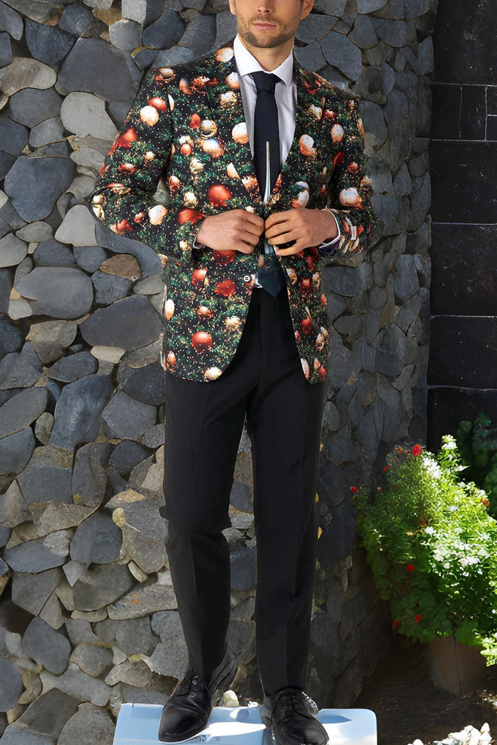 Christmas Shiny Print Long Sleeve Blazer