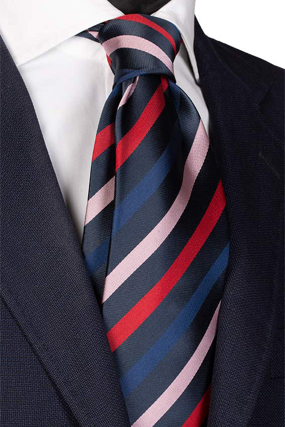 Retro Blue Red Pink Striped Print Tie