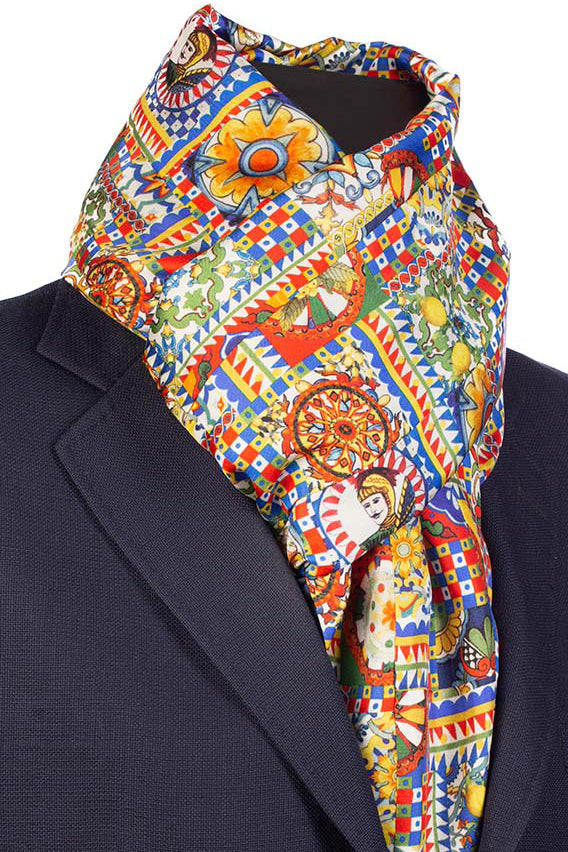 Vintage Patchwork Printed Satin Scarf 