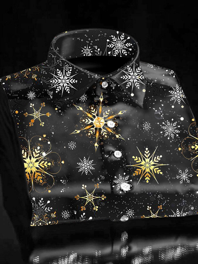 Christmas Atmosphere Snowflake Print Long Sleeve Shirt