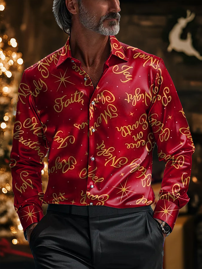 Christmas Faith Printed Satin Long Sleeved Shirt