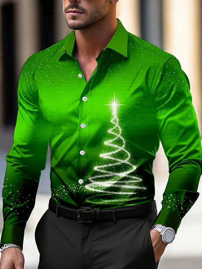 Christmas Gradient Print Satin Long Sleeved Shirt