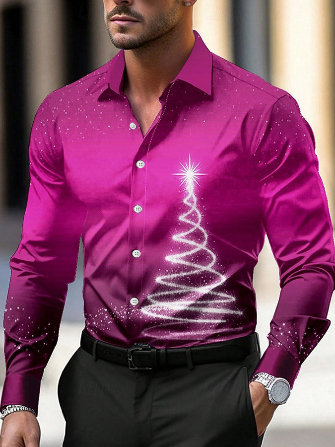 Christmas Gradient Print Satin Long Sleeved Shirt