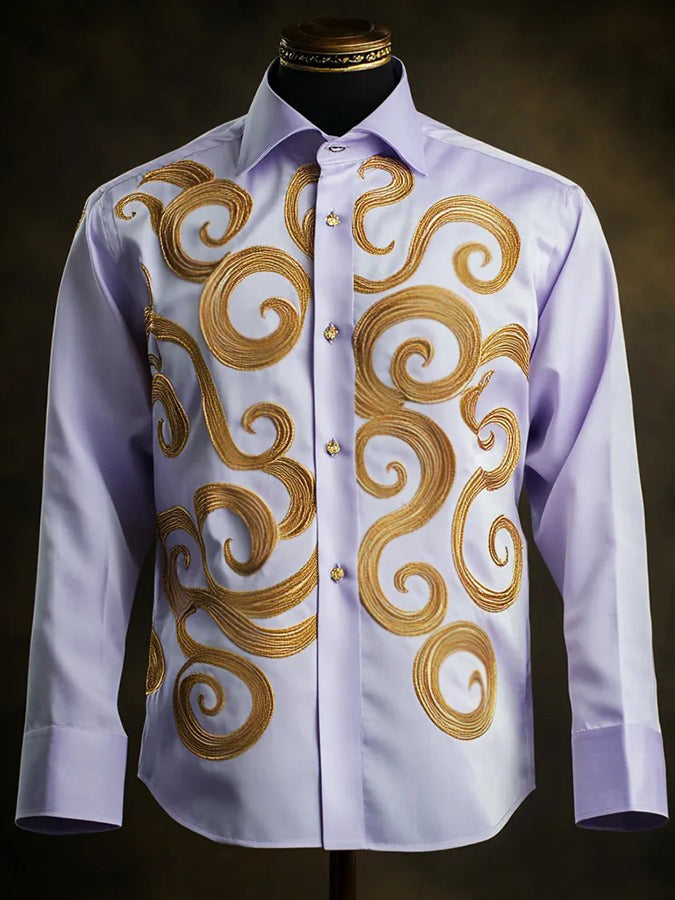 Luxurious Rattan Print Satin Long Sleeve Shirt