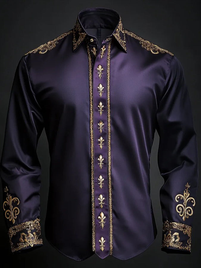 Luxurious Symmetry Figure Satin Long Sleeve Shirt