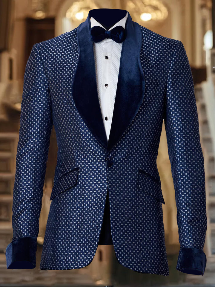 Gentleman Geo Print Velvet Lapel Blazer